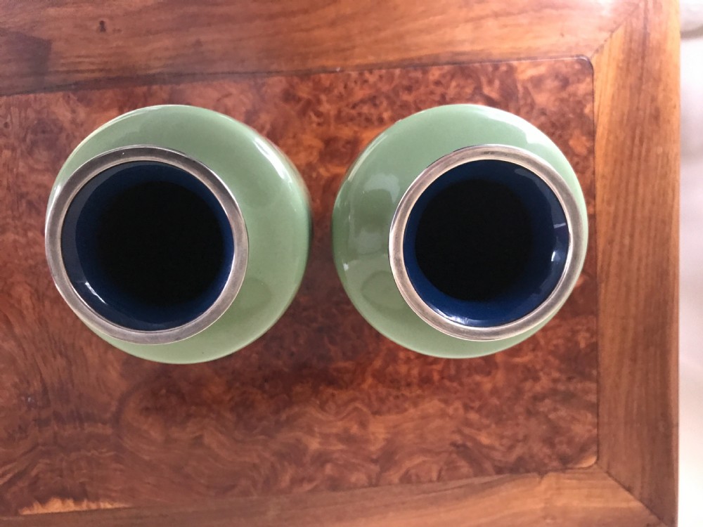 Pair silver wire Japanese cloisonne vases. View IV
