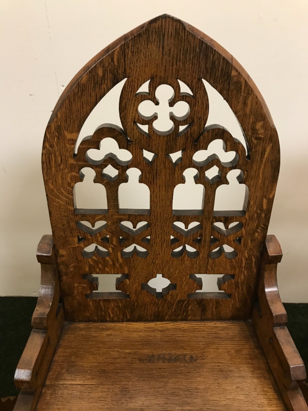 Substantial set 4 Gothic style oak chairs. View IV