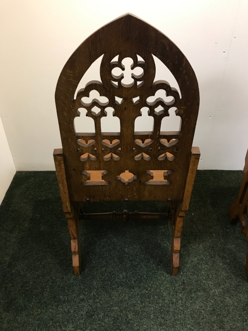 Substantial set 4 Gothic style oak chairs. View VI