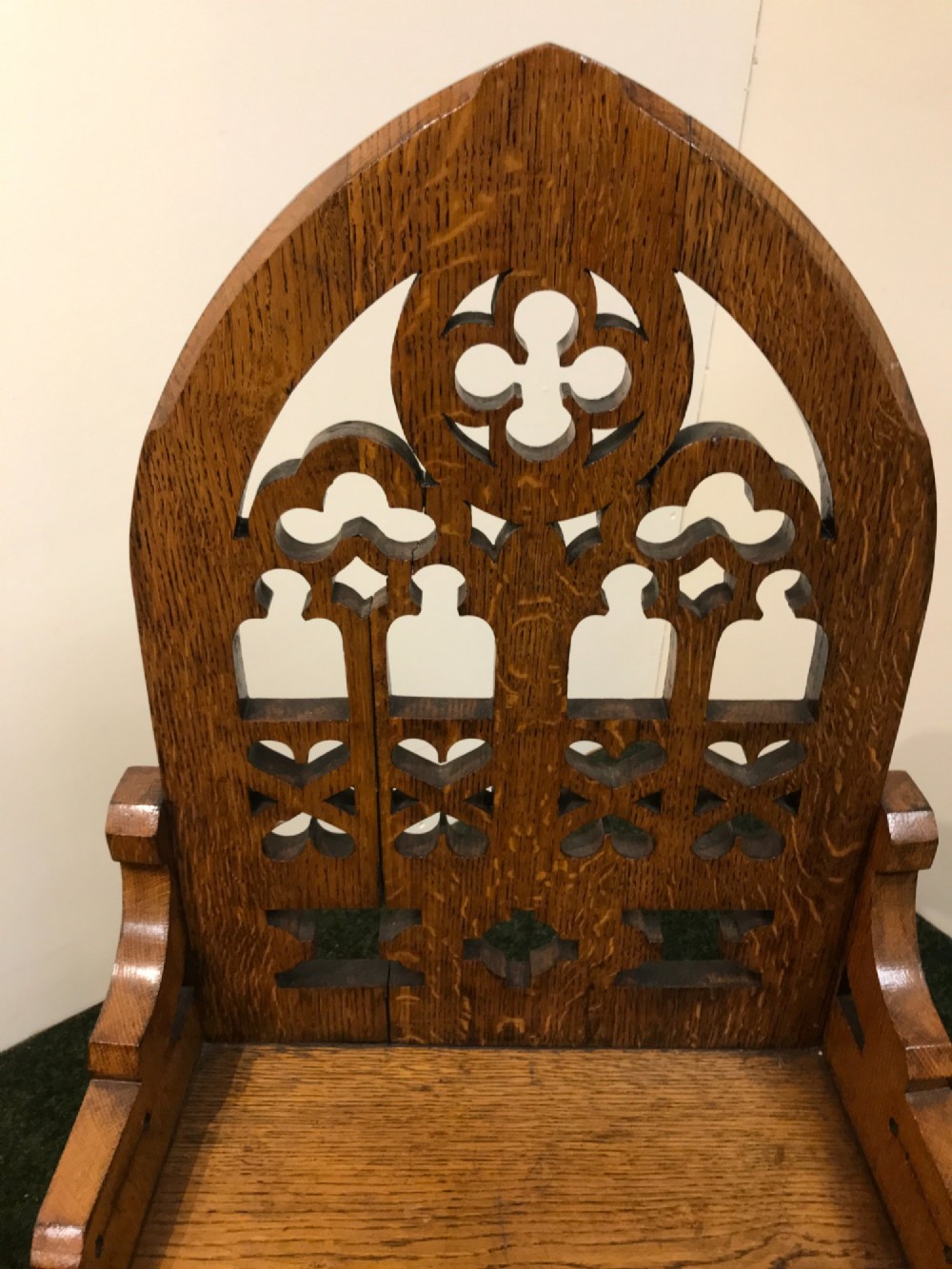 Substantial set 4 Gothic style oak chairs. View IX