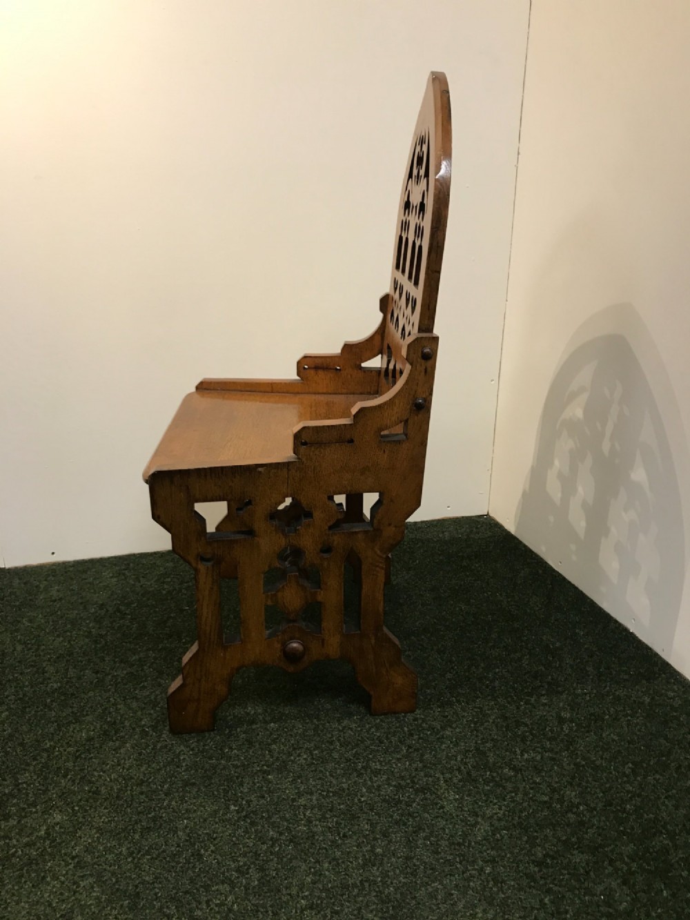 Substantial set 4 Gothic style oak chairs. View XII