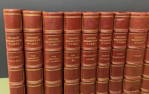 fig 2. 16 uniformly bound leather books of works by George Meredith circa 1920