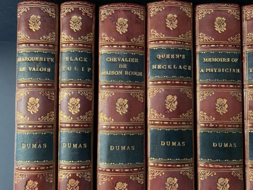fig 1. 16 HANDSOME AND UNIFORMLY BOUND BOOKS BY ALEXANDRE DUMAS CIRCA 1890