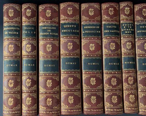 fig 2. 16 HANDSOME AND UNIFORMLY BOUND BOOKS BY ALEXANDRE DUMAS CIRCA 1890