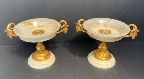 Fine Pair of French Gilt Bronze and Onyx Tazzas Circa 1880