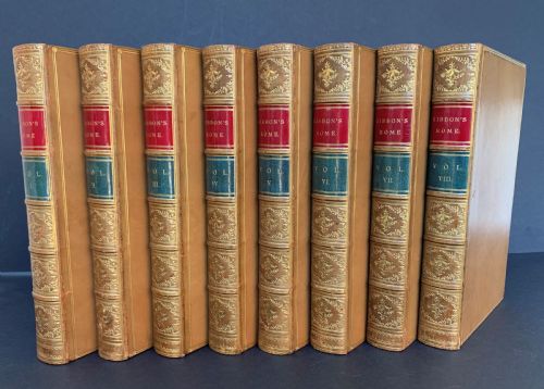 Superb and Complete 8 Book Set of Gibbon's the History of the Decline and Fall of the Roman Empire Full Leather Bindings by Zaehnsdorf Dated 1881