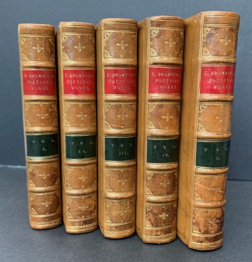 Leather Bound 5 Book Set of the Poetical Works of Elizabeth Barrett Browning Dated 1886