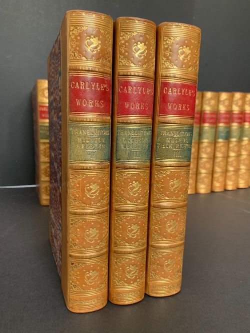 fig 1. A sparkling uniformly bound 21 book selection of Carlyle's collected works from the Library Edition published 1869-1871