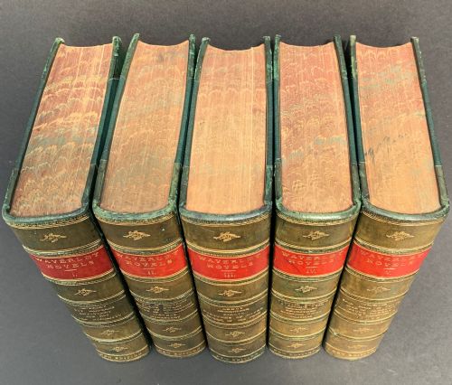 fig 1. Handsomely bound late 19th century 5 book set of Sir Walter Scott's Waverley Novels