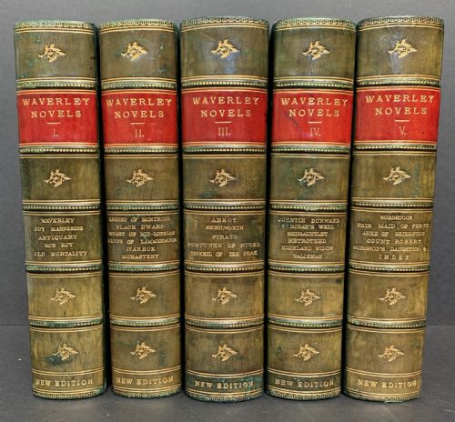 Handsomely Bound Late 19th Century 5 Book Set of Sir Walter Scott's Waverley Novels