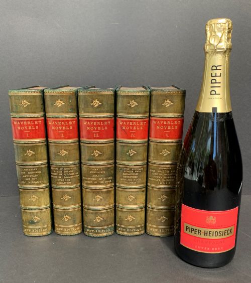 fig 2. Handsomely bound late 19th century 5 book set of Sir Walter Scott's Waverley Novels