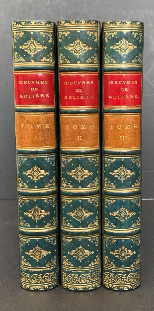 Zaehnsdorf Bound French Text 3 Book Set of the Works of Moliere Circa 1880