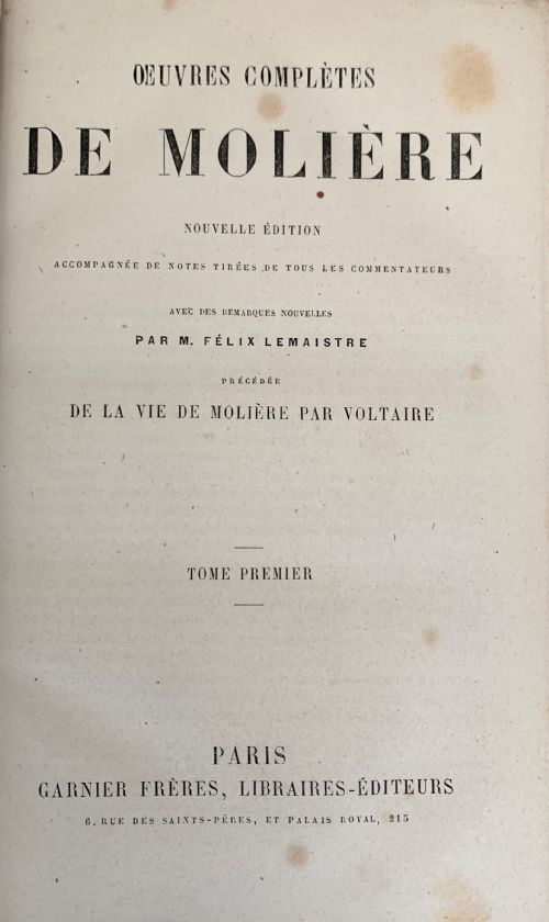 fig 1. Zaehnsdorf bound French text 3 book set of The Works of Moliere circa 1880