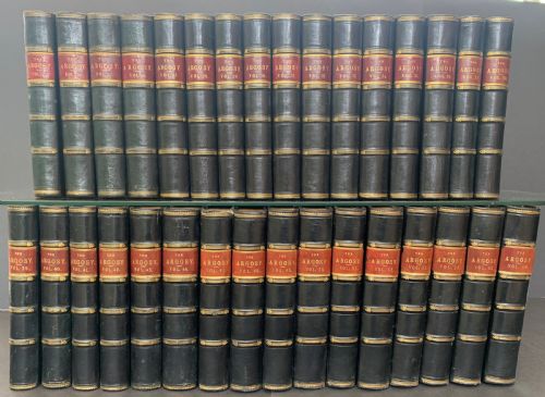 fig 1. Uniformly bound 32 book run of The Argosy 1877-1893 (volumes 23-56 but missing volumes 46 & 47)