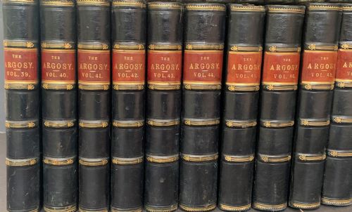 fig 3. Uniformly bound 32 book run of The Argosy 1877-1893 (volumes 23-56 but missing volumes 46 & 47)