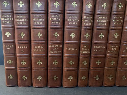fig 1. 17 uniformly bound books of George Meredith's Works dated 1910/1914