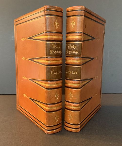 Beautifully bound 2 book set of Taylor's The Rule and Exercise of Holy Living and Holy Dying dated 1857