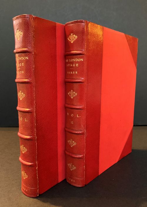 fig 1. Finely bound 1st edition 2 book set of Henry Barton Baker's The London Stage; Its History and Traditions from 1576-1888