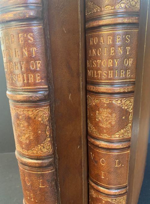 fig 1. Regency period 2 book elephant folio 1st Edition set of Sir William Colt Hoare's Ancient History of Wiltshire with numerous full page engraved plates
