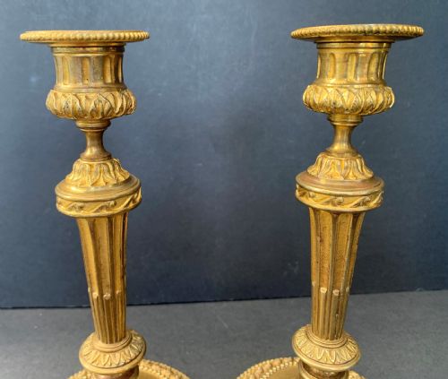 fig 1. Smart pair of circa 1870 French gilt bronze candlesticks in the Louis XVI manner