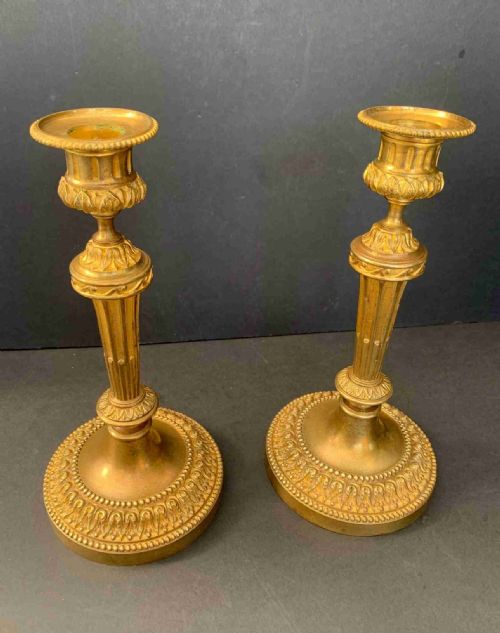 Smart Pair of Circa 1870 French Gilt Bronze Candlesticks in the Louis XVI Manner