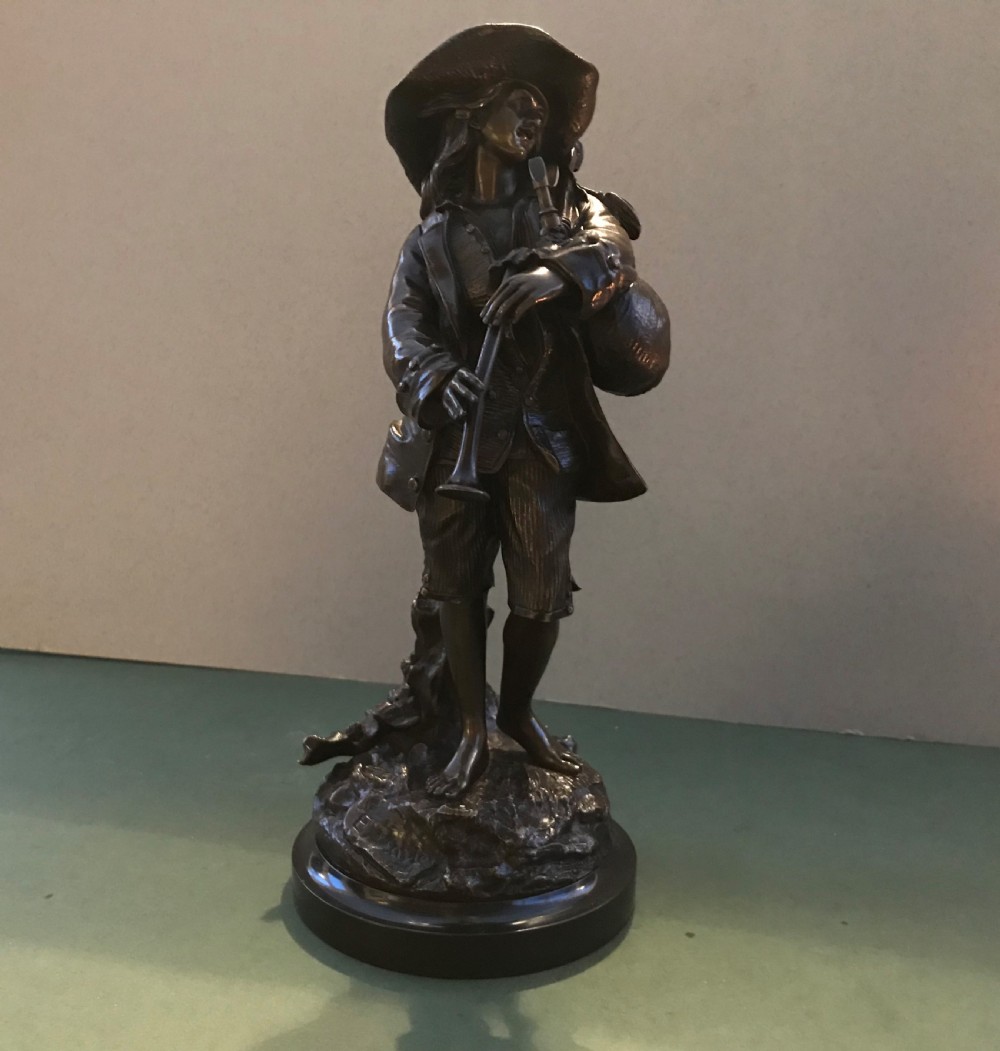 Pair of 19th Century signed French bronze figures on marble bases  View X
