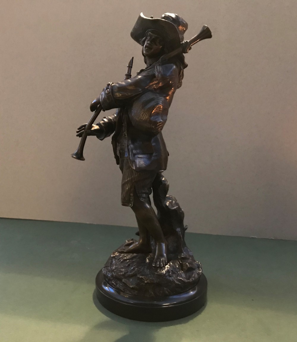 Pair of 19th Century signed French bronze figures on marble bases  View XI