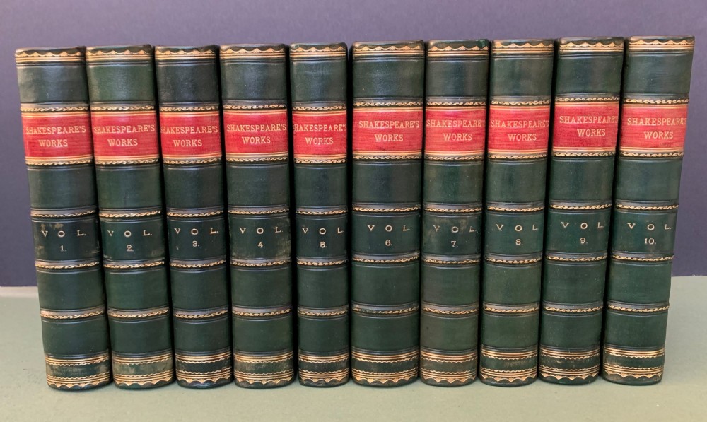 Handsomely bound 10 book set of The Dramatic Works of William Shakespeare dated 1892