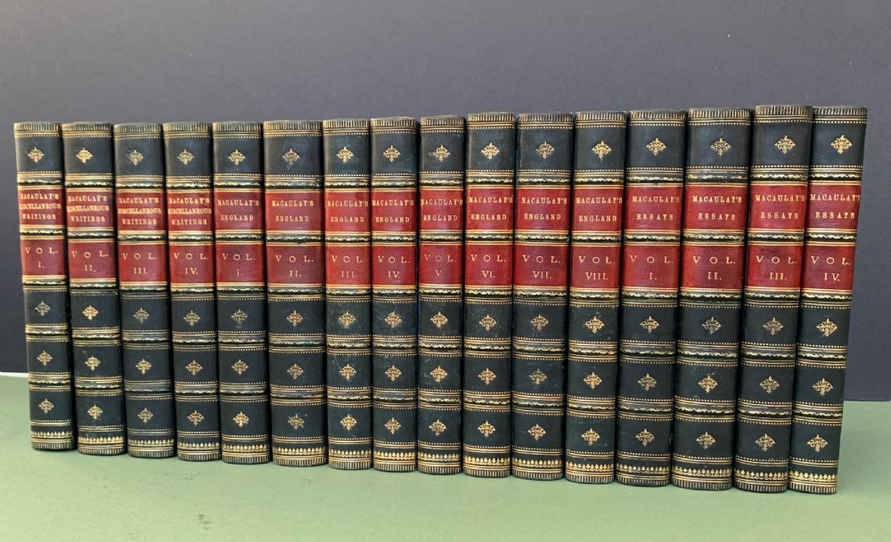 3 sets of works by Lord Macaulay in 16 uniformly bound leather books 1880-1895 View II