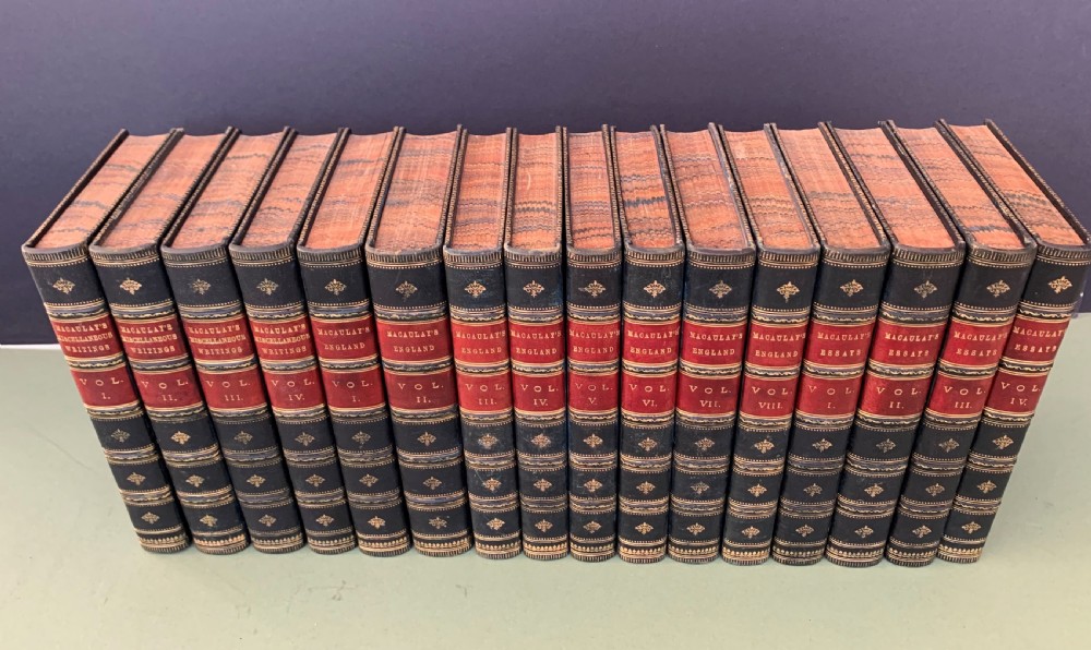 3 sets of works by Lord Macaulay in 16 uniformly bound leather books 1880-1895 View III