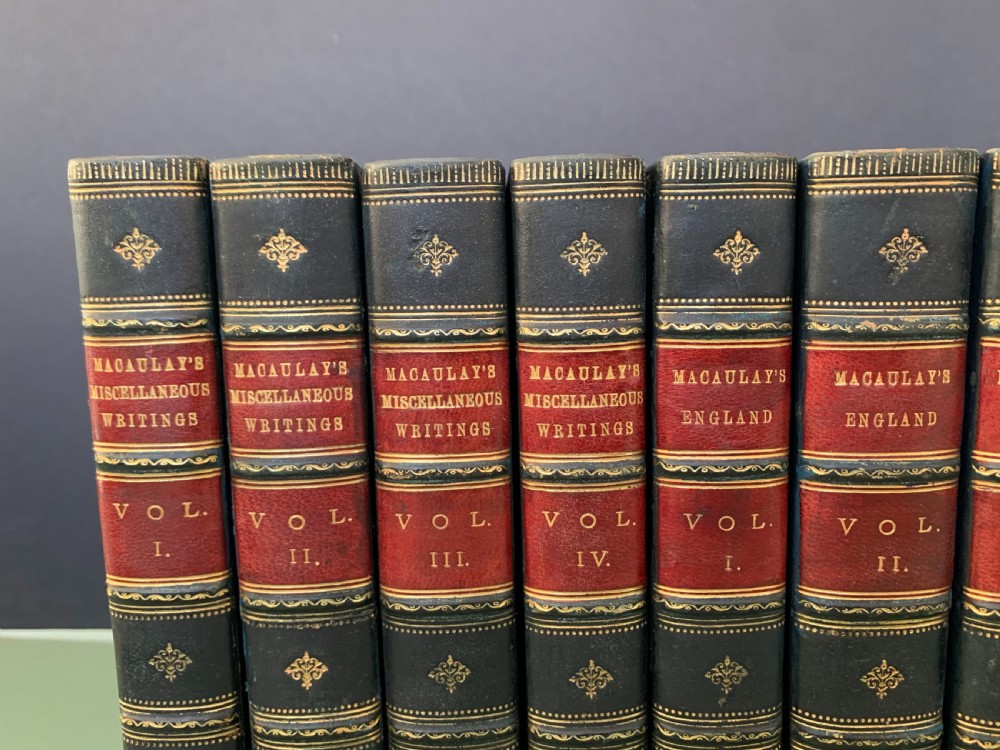 3 sets of works by Lord Macaulay in 16 uniformly bound leather books 1880-1895 View IV