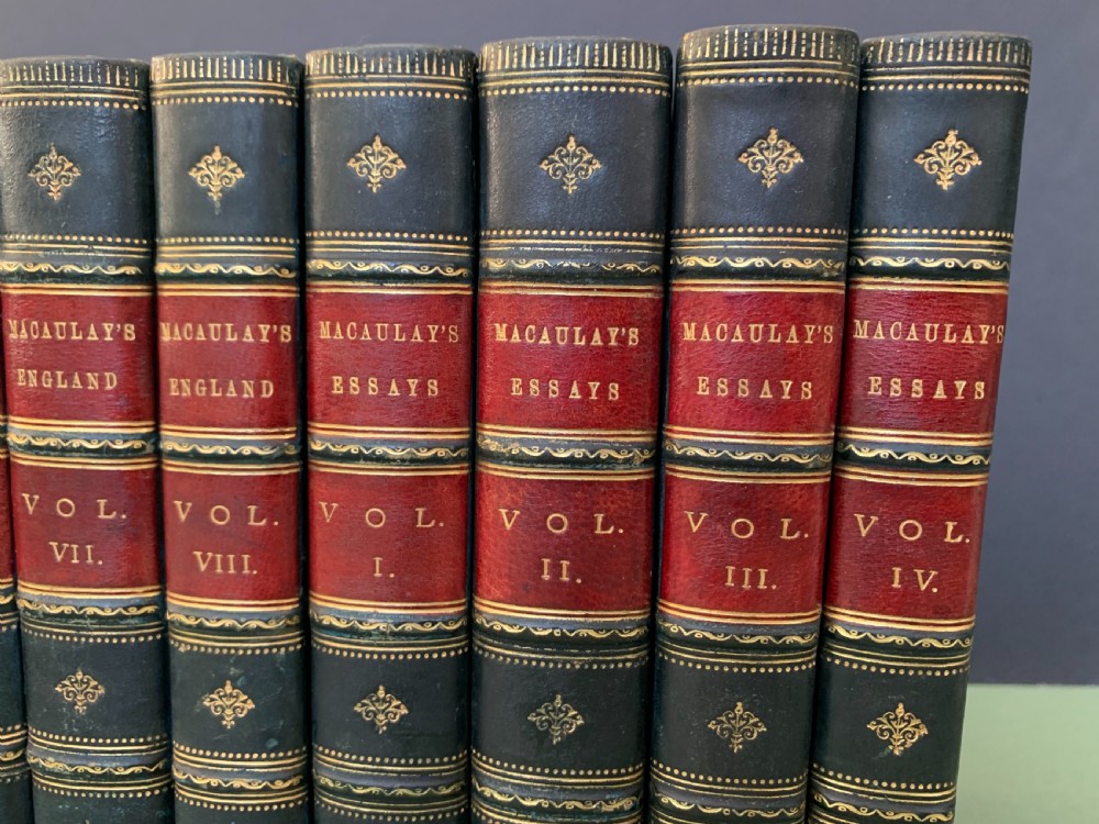 3 sets of works by Lord Macaulay in 16 uniformly bound leather books 1880-1895 View VI