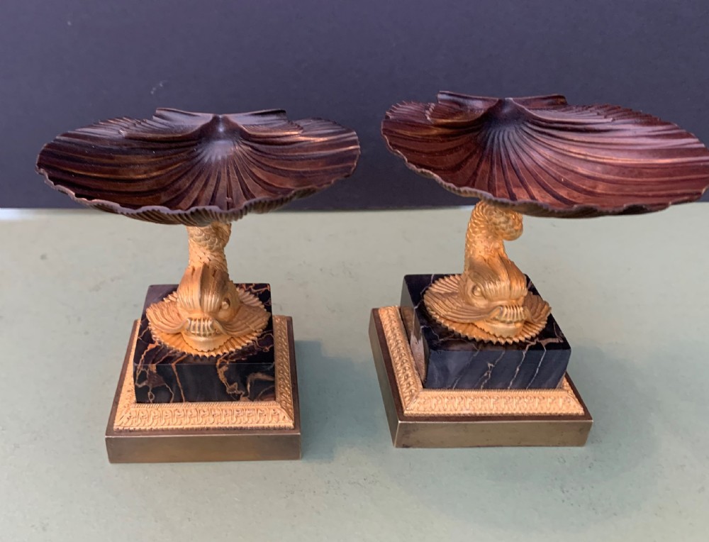 A very fine pair of Regency period bronze and gilt bronze tazze in the manner of Thomas Messenger. View V