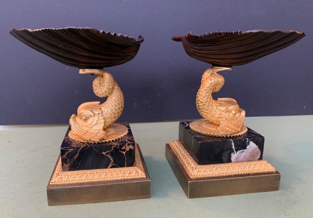 A very fine pair of Regency period bronze and gilt bronze tazze in the manner of Thomas Messenger. View VI
