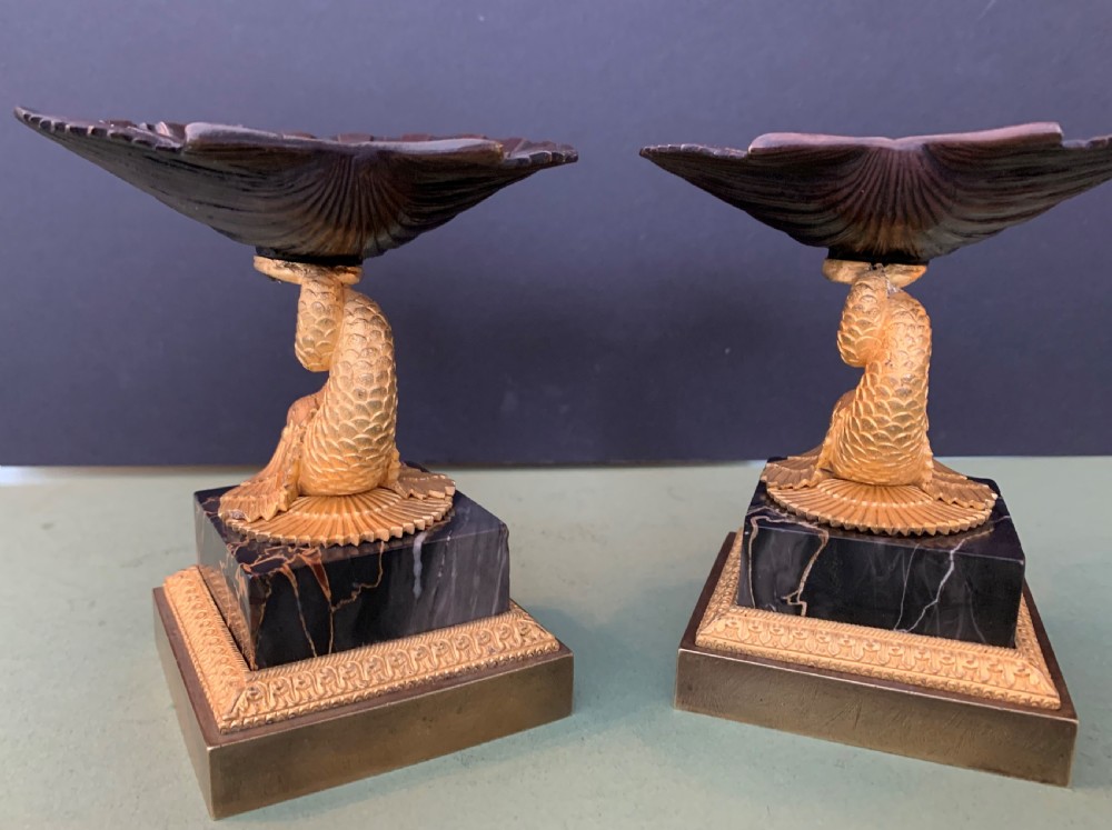 A very fine pair of Regency period bronze and gilt bronze tazze in the manner of Thomas Messenger. View VII