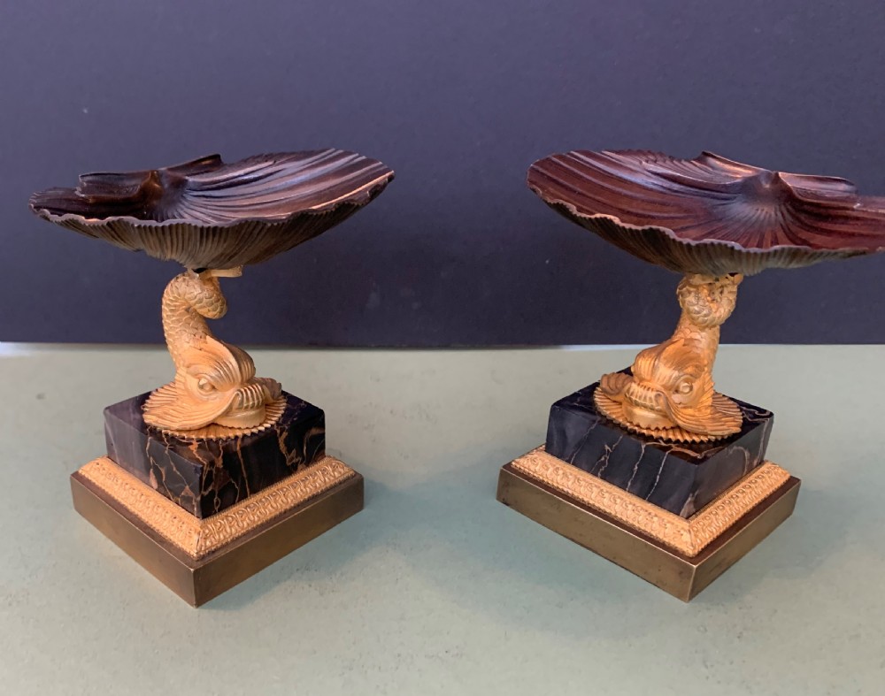 A very fine pair of Regency period bronze and gilt bronze tazze in the manner of Thomas Messenger. View X