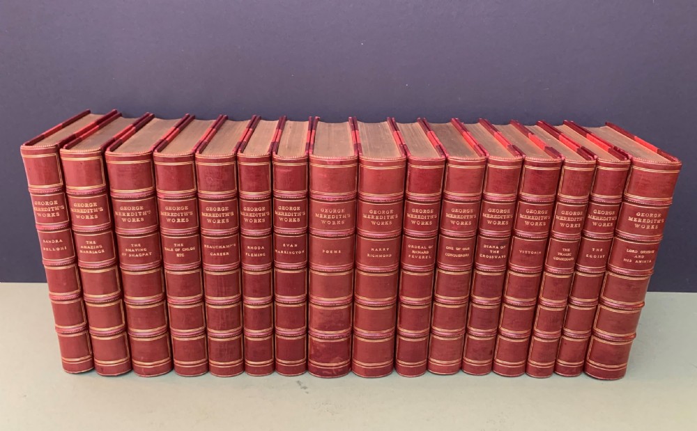 16 uniformly bound leather books of works by George Meredith circa 1920