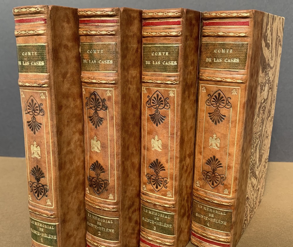 OF NAPOLEONIC INTEREST - 4 BOOK SET OF FRENCH TEXT DECORATIVE BINDINGS - LE MEMORIAL DE ST HELENE BY EMMANUEL LE COMTE DE LAS CASES - CIRCA 1920