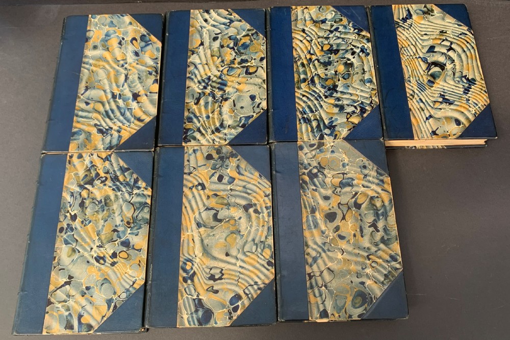 7 book set of Novels and Tales by Mrs Gaskell dated 1893-1900 and bound by Riviere View V