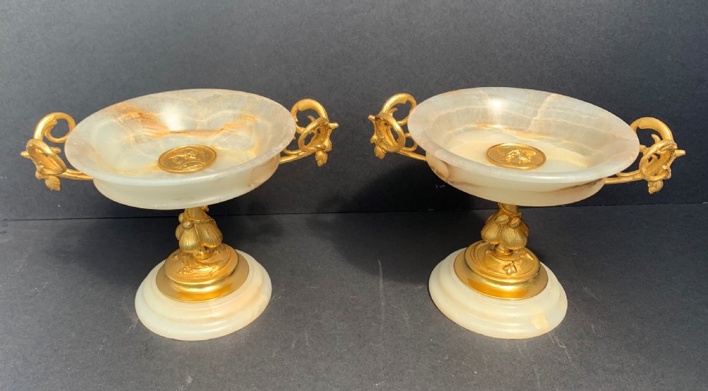 Fine pair of French gilt bronze and onyx tazzas circa 1880