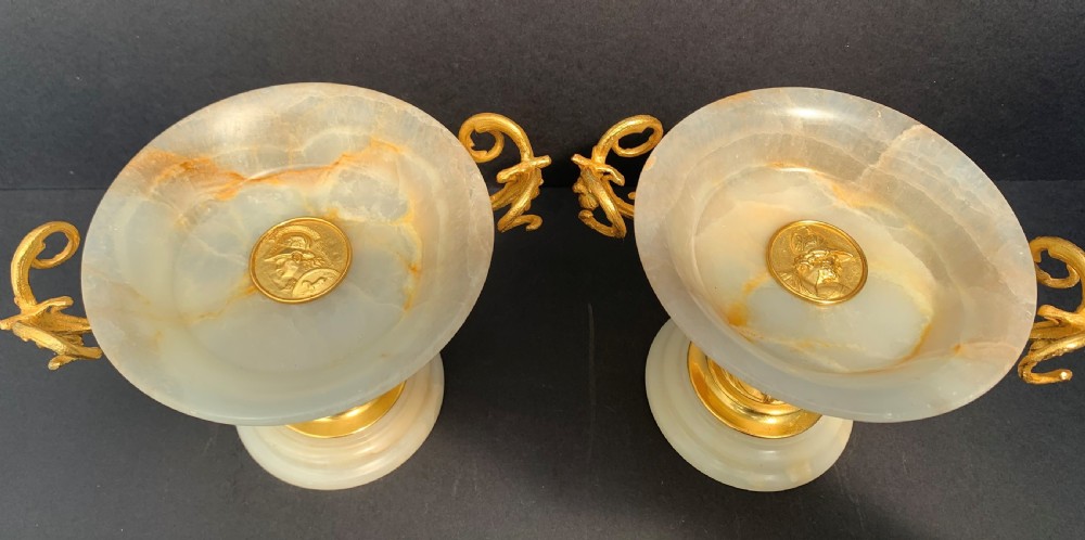 Fine pair of French gilt bronze and onyx tazzas circa 1880 View II