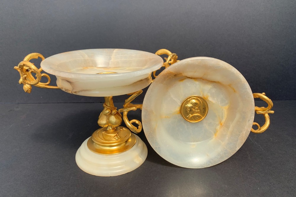 Fine pair of French gilt bronze and onyx tazzas circa 1880 View V