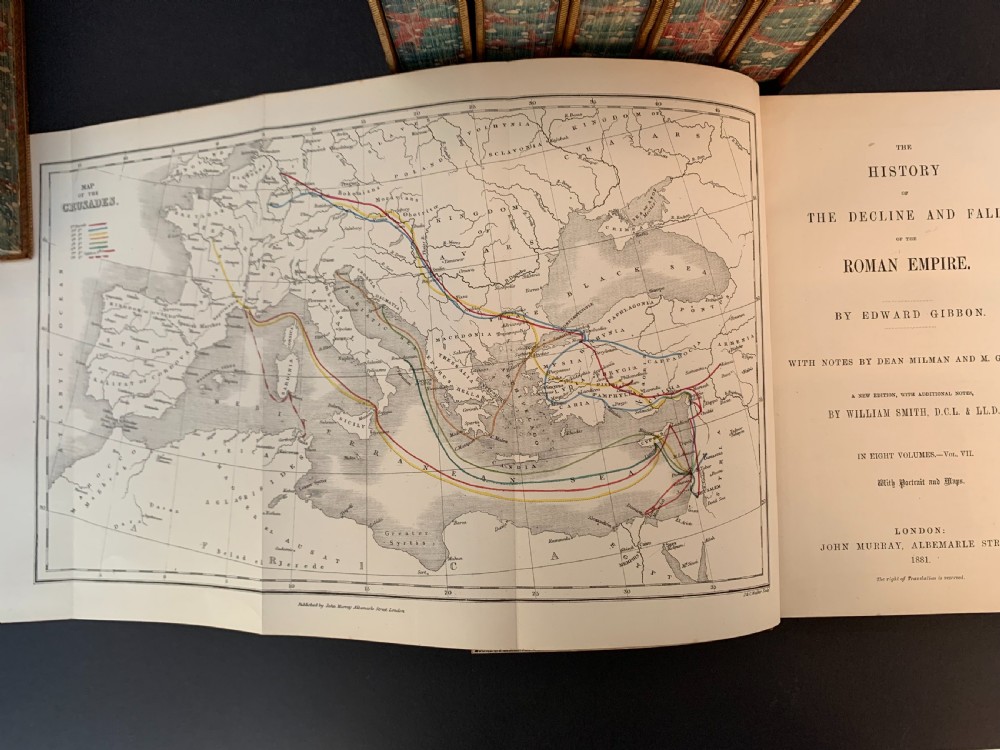 Superb and complete 8 book set of Gibbon's The History of The Decline and Fall of the Roman Empire full leather bindings by Zaehnsdorf dated 1881 View XIII