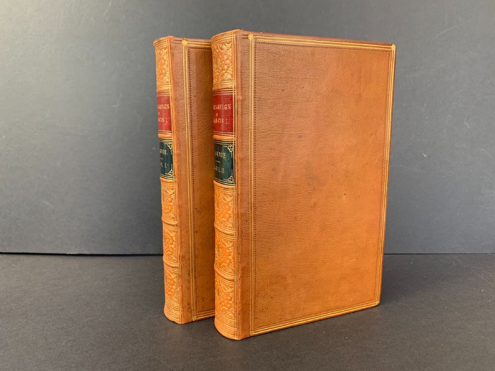 Leather bound first edition 2 book set of Pardoe's Court & Reign of Francis I of France dated 1849 View III
