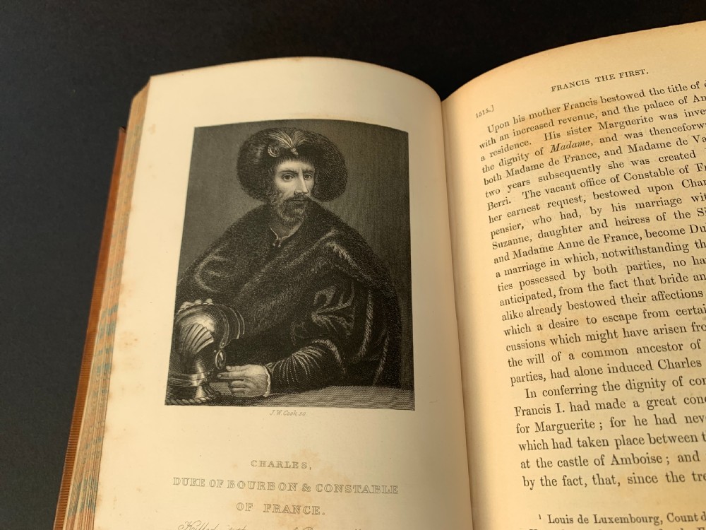 Leather bound first edition 2 book set of Pardoe's Court & Reign of Francis I of France dated 1849 View XIV
