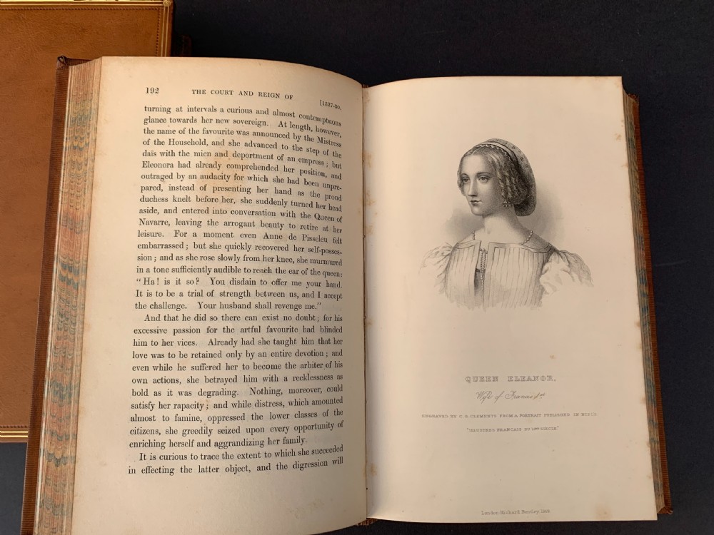 Leather bound first edition 2 book set of Pardoe's Court & Reign of Francis I of France dated 1849 View XVIII