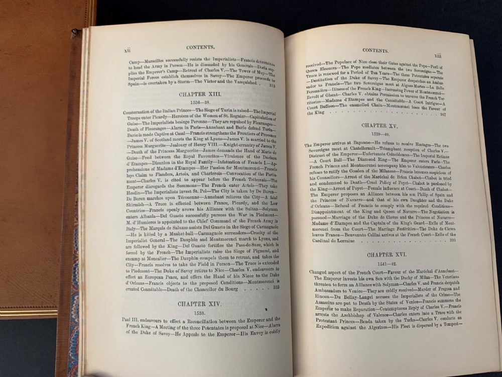 Leather bound first edition 2 book set of Pardoe's Court & Reign of Francis I of France dated 1849 View XIX