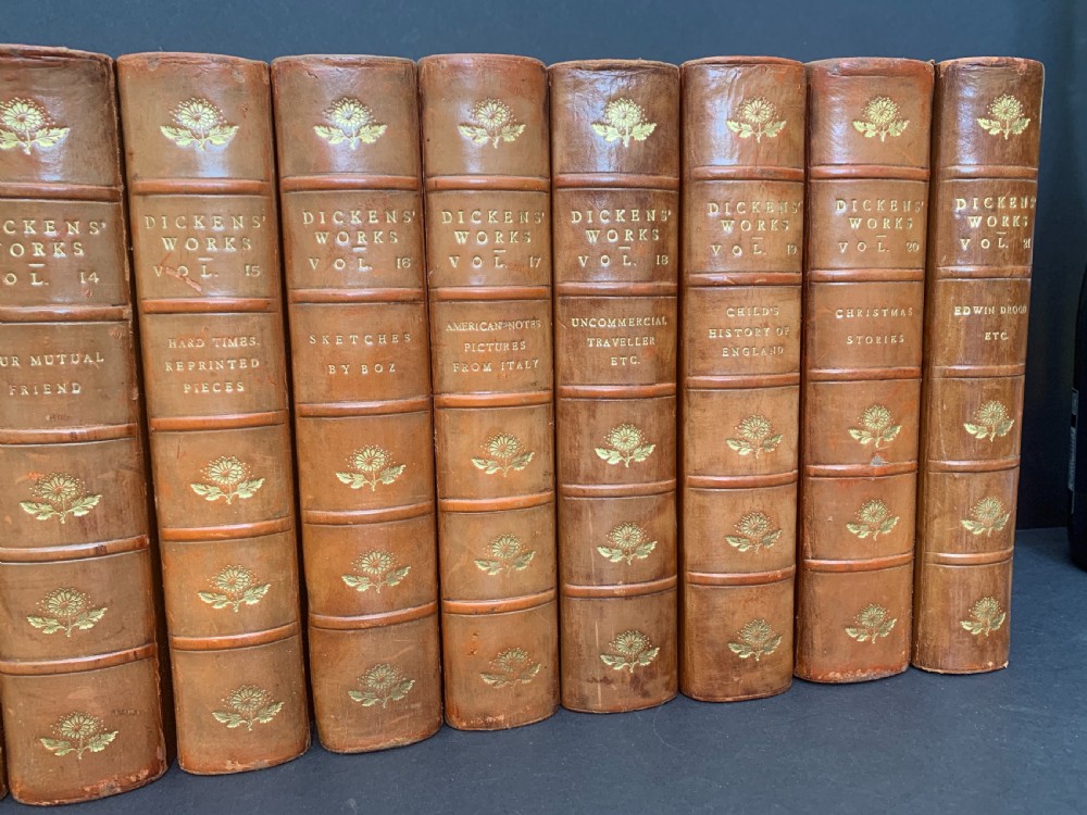 The Authentic Edition of The Works of Charles Dickens complete in 21 uniformly bound books by Riviere & Son dated 1901. View V
