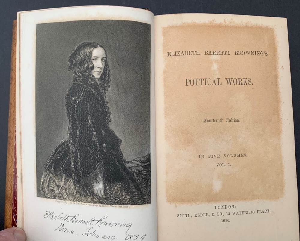 Leather bound 5 book set of the Poetical Works of Elizabeth Barrett Browning dated 1886 View IX