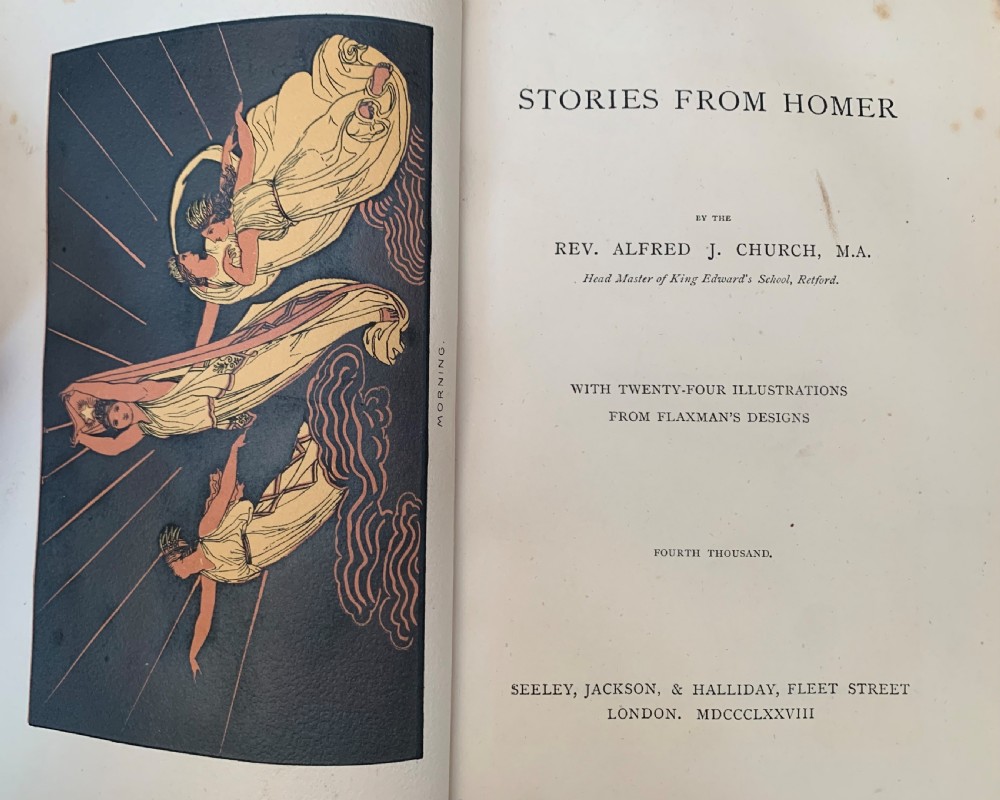 Beautifully bound book of Stories from Homer by Alfred Church with 24 illustrations from Flaxman’s Designs.   View IX